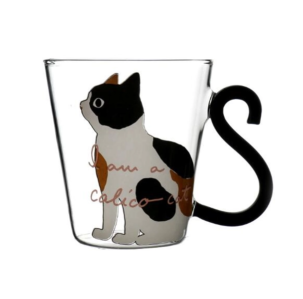 Glass Cat Mug Cute Black Cat Mug Gifts for Cat Owners - White