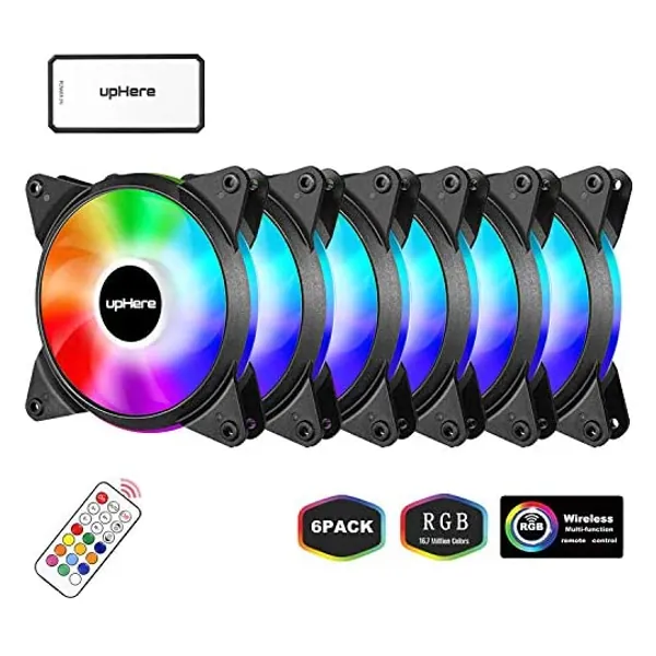 
                            upHere 6-Pack 120mm Silent Intelligent Control RGB Fan Adjustable Colorful Fans with Controller and Remote,T6C63-6
                        