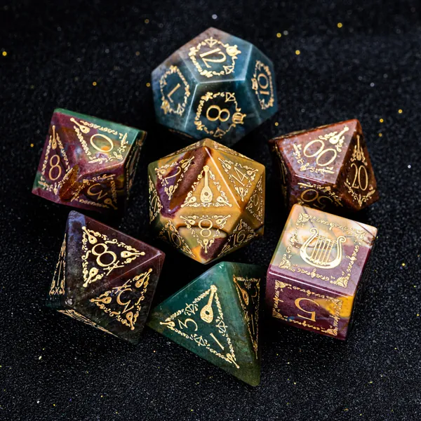 URWizards D&D Indian Agate Engraved Dice Set Bard Style | Full set