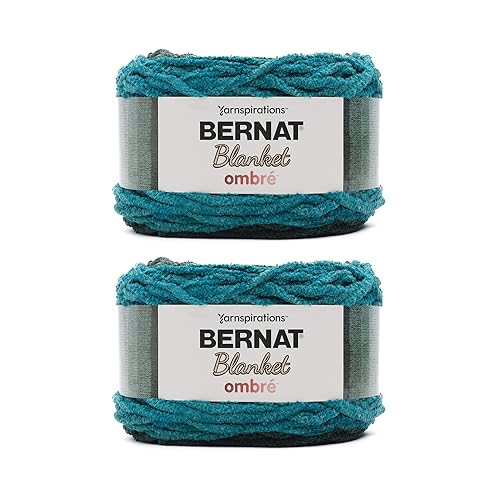 Bernat Blanket Ombre Ocean Teal Ombre Yarn - 2 Pack of 300g/10.5oz - Polyester - 6 Super Bulky - 220 Yards - Knitting/Crochet - Ocean Teal Ombre - 2 Pack