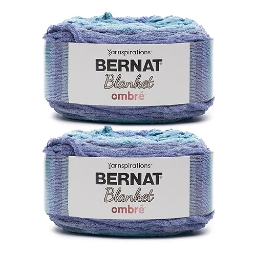 Bernat Blanket Ombre Shaded Blue Ombre Yarn - 2 Pack of 300g/10.5oz - Polyester - 6 Super Bulky - 220 Yards - Knitting/Crochet - Shaded Blue Ombre - 2 Pack