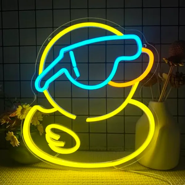 Symone Cool Duck Neon Signs for Wall Decor,Cute Duck with Glasses Led Neon Light Sign,USB Dimmable Yellow Led Signs for Party Bedroom Man Cave Kids Home Bar Birthday Gift for Girl Boy(13.3 * 12in)