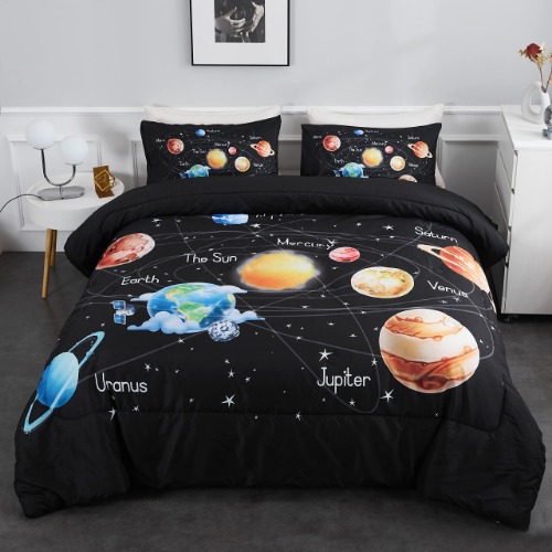 Ylehoc Solar System Comforter Set Twin Outer Space Bedding Set 3 Pieces 1 Universe Planets Theme Comforter and 2 Pillow Cases for Boys Girls Kids Ultra-Soft Microfiber All Seasons for Bedroom Sofa - Twin Planet01