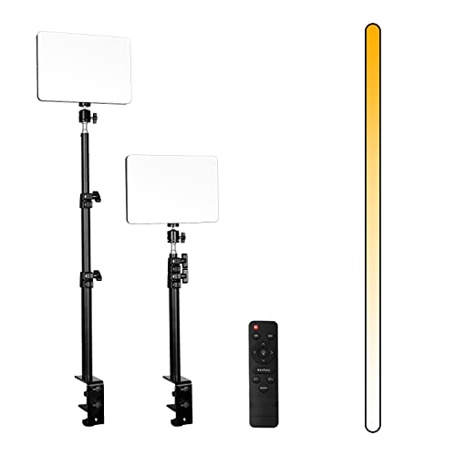 【20W 2-Pack】 RAUBAY LED Video Panel Light with Desk Mount Stand Kit, 3200K-5500K Bi-Colors Key Light with Stand C-Clamp for Live Stream, Video Conferencing, YouTube, TikTok, Make up