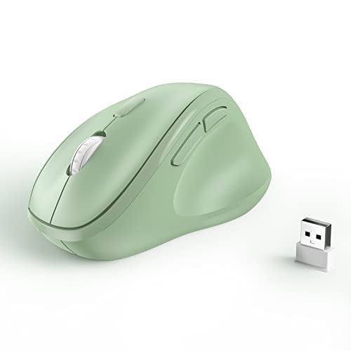 Ergonomic Wireless Mouse with USB Receiver for PC Computer, Laptop and Desktop, Ergo Mouse Vertical with Silent Clicks Long Battery Life, Up to 1600 DPI & 1 AA Battery Powered (Not Included), Green - Wireless - Green