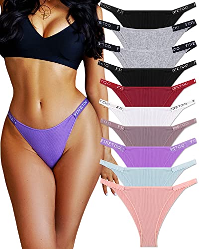 FINETOO 10 Pack Cotton Underwear for Women Cheeky High Cut Stretch Low Rise Hipster Ladies Sexy String Bikini Panties - Medium - A--10pack