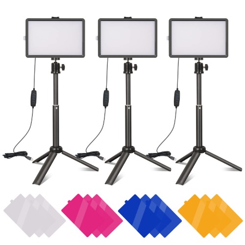 USB LED Video Light Kit Dimmable Photography Continuous Table Top Lighting with Adjustable Mini Tripod Stand and 12 Color Filters for Tabletop/Low-Angle Shooting, Zoom/Video Conference Lighting/YouTube Video Photography/Game Streaming - 3PCS Led Video Light $52.99