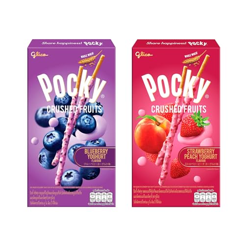 Pocky Crushed Fruits, Multigrain Biscuit Stick - Blueberry Yoghurt, Strawberry Peach Flavors (Pack of Two), No Artificial Colors