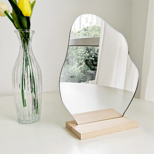 Aesthetic Room Decor Desk Mirror, Decorative Locker Mirror, Cute Room Decor Aesthetic Table Frameless Mirror, Asymmetrical Cloud Mirror - Acrylic 9.4'' x 7.9''-Acrylic-B