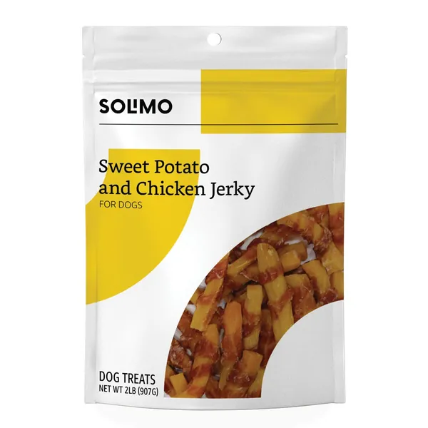 Amazon Brand - Solimo Jerky Dog Treats, 2 Lb Bag (Chicken, Duck, Sweet Potato Wraps)