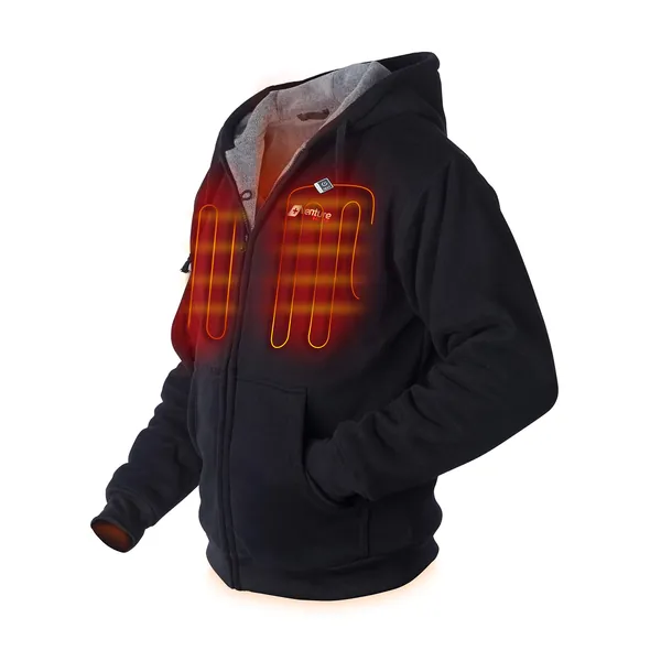 Venture Heat Unisex Heated Hoodie with Battery Pack - 11 Watt High Powered Thick Electric Sweater Jacket, Transit - Small Black Fleece
