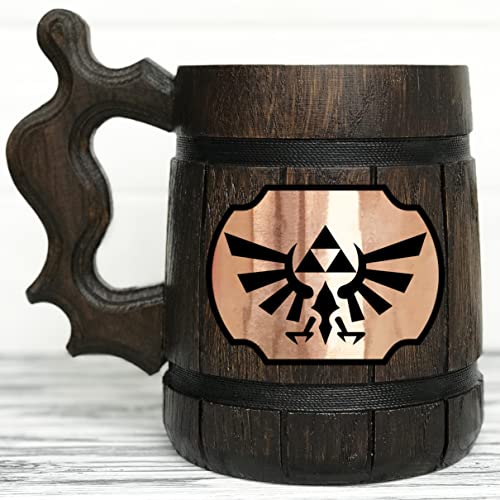 Legend Of Zellda Mug. Wooden Mug Gift. Beer Stein. Ornament Triforce Gamer Mug. Beer Steins. Wooden Beer Tankard. Gifts for Gamer K100