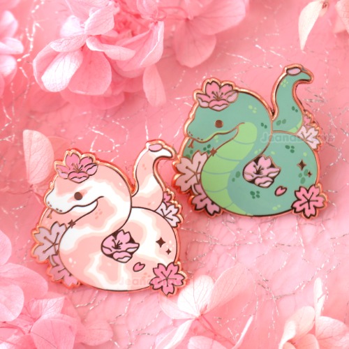 Sakura Snake Enamel Pin - Pink
