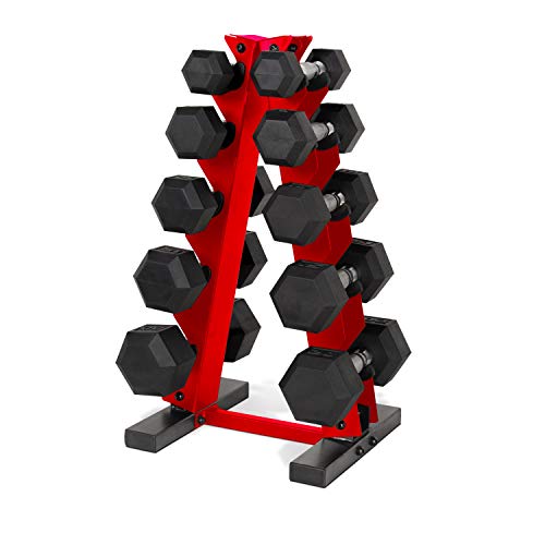 CAP Barbell 150 LB Coated Hex Dumbbell Weight Set with Vertical Rack | Multiple Colors - Red