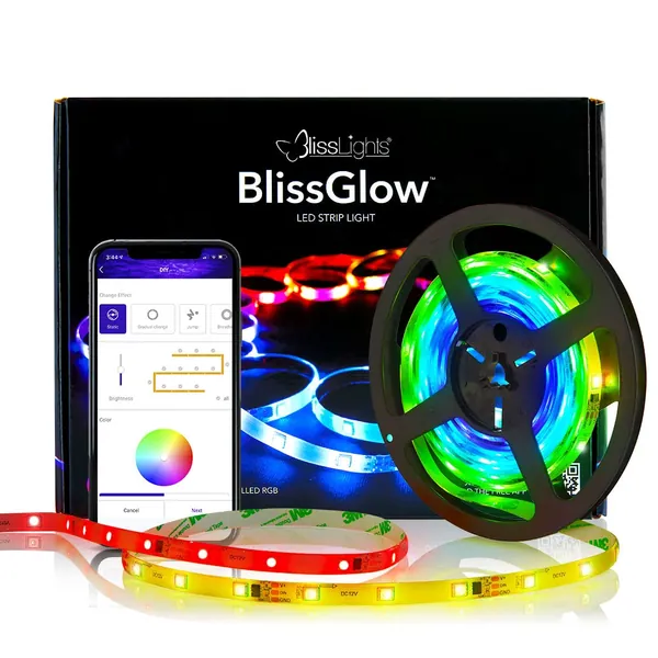 BlissLights BlissGlow LED Strip Lights, Bluetooth App Control, 16 Million Colors, Segmented Customization and Music Sync Effects (32.8 ft)