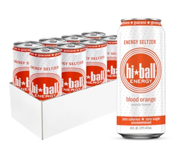 Hiball Energy Seltzer Water, Caffeinated Sparkling Water Made with Vitamin B12 and Vitamin B6, Sugar Free of 16 Fl Oz(Pack of 8), Blood Orange - Blood Orange - 16 Fl Oz (Pack of 8)
