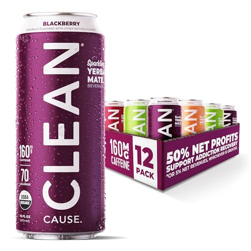 CLEAN Cause Low Calorie Variety Pack Sparkling Yerba Mate Tea, 160mg Caffeine, Organic, Low Sugar, Healthy Alternative to Energy Drinks (16oz cans, 12-Pack Case) - Variety Pack