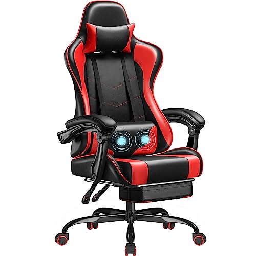 Homall Gaming Chair, Video Game Chair with Footrest and Massage Lumbar Support, Ergonomic Computer Chair Height Adjustable with Swivel Seat and Headrest (Red) - Red