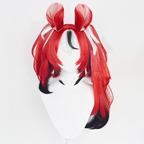 SEIZIS VTuber Hakos Baelz Cosplay Wig Ponytails Ears Hololive English Girls Red Black White Long Curly Wavy Kawaii Synthetic Hair Coser Wig
