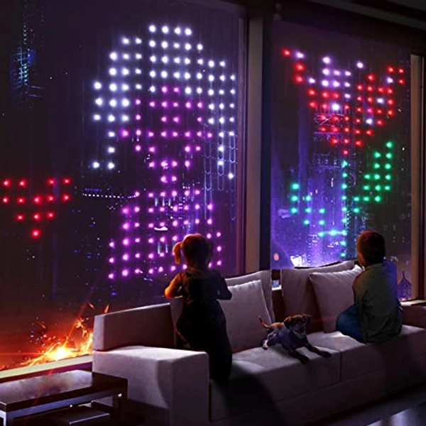 Curtain Fairy Lights DIY Pattern, Smart 400LED Custom Word Colour Changing Festival Theme Animations App Remote Control Music Wall Twinkle String Backdrop Window Hanging Lights for Bedroom Party Decor