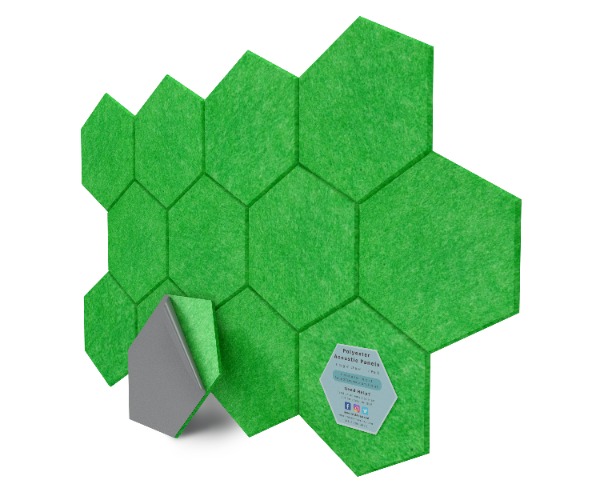 Hexagon Polyester Acoustic Panels - 12 Pack | Eco-Friendly Sound Absorption | Easy Peel & Stick Installation - Forest Green