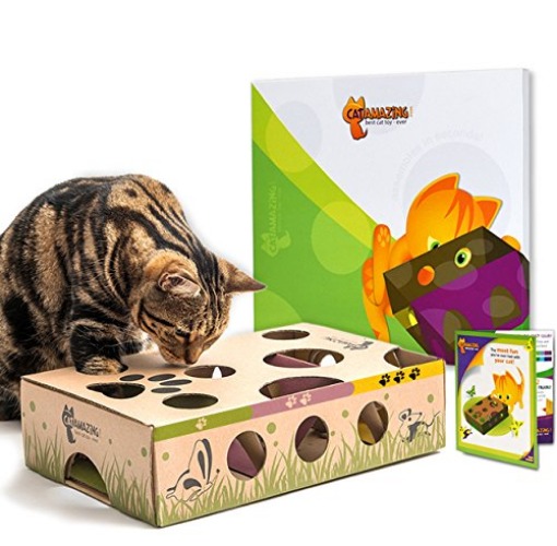 Cat Amazing Classic Cat Puzzle Feeder Interactive Enrichment Toy Cat Treat Puzzle Box Food Maze for Indoor Cats Best Cat Toy Ever! - Brown/Green