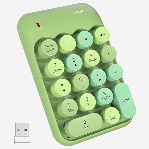 MOFII Wireless Number Pads - Green Numeric Keypad 18 Keys USB 2.4G Round Keycap Colorful Extensions Keypads, Financial Accounting Portable Numpad 10 Key for Laptop/PC/Notebook/Surface Pro - Colorful Green