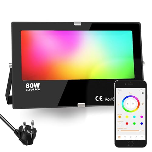iLC RGB LED Strahler 80W, RGBW-Farbwechsel Flutlicht entspricht 800 W, 16 million Farben Gruppierung Timer, 2700K Warmweiß, Wasserschutzart IP66 Außen Innen - x 1