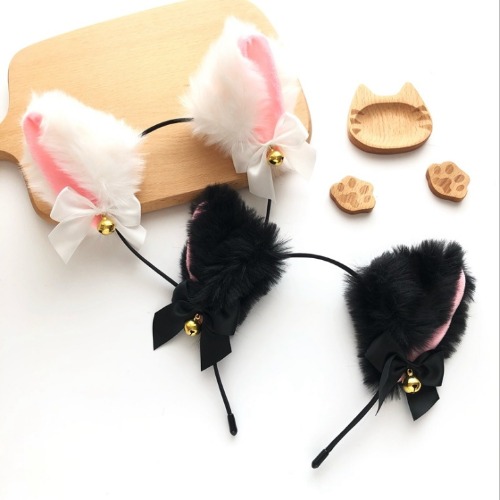 Nova - Anime Plush Furry Cat Ear Headband - black