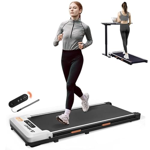 AIRHOT Under Desk Treadmill, Walking Pad 2 in 1 for Walking and Jogging, Portable Walking Treadmill with Remote Control Lanyard for Home/Office, 2.5HP Low-Noise Desk Treadmill in LED Display - White
