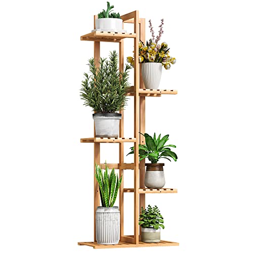 BMOSU Bamboo Plant Stand For Indoor Outdoor Plants Corner Plant Shelf Flower Stands Tall Plant Shelf 6 Potted Holder Shelf Plant Rack Potted Plant Holder Display Rack For Balcony Bedroom Living - 5 Tier Natural