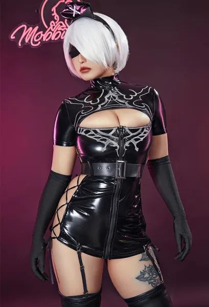 Halloween N Automata 2B Derivative Punk Sexy Lingerie Dress and Gloves with Thigh Socks and Belt