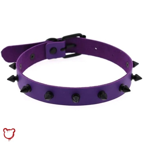 Hellboy's Spiky Black Leather Choker - purple