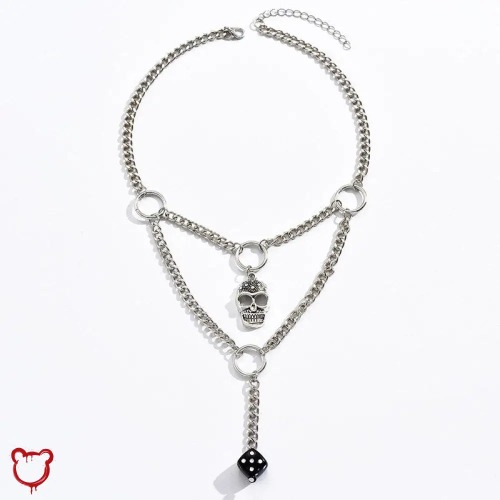 Gothic Dice Skeleton Pendant Necklace