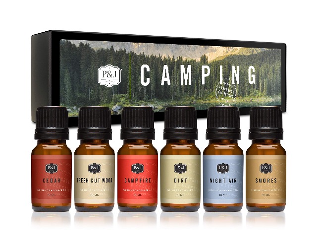 Camping Set of 6 Premium Grade Fragrance Oils - Campfire, Smores, Dirt, Fresh Cut Wood, Night Air, Cedar - 