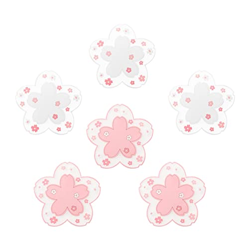 TSHAOUN 6 Stück Kawaii Sakura Untersetzer Weiß und Rosa Coaster Pads Silikon rutschfest hitzebeständig Untersetzer Kawaii Accessoires Geeignet für Familien Restaurant Café 11.5 cm Durchmesser - 11,5 cm