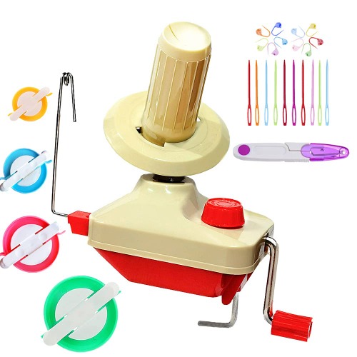 Yarn Winder by RRigo - Easy to Set Up and Use - Hand Operated Yarn Ball Winder 3.5 Ounce Capacity +1 Set 4 Size Pompom Maker +10 PCS Knitting Stitch Markers + 10 PCS Plastic Needles + 1 PCS Scissors
