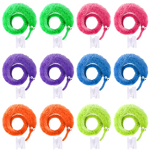LAUQEE 12 Pack Magic Worm Toys Wiggly Twisty Fuzzy Worm Trick Toys Carnival Party Favors,6 Colors