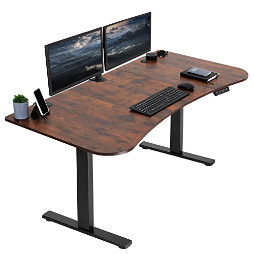 VIVO Electric Height Adjustable 63 x 32 inch Stand Up Desk, Rustic Vintage Brown Table Top, Black Frame, Standing Workstation with Preset Controller, 1B Series, DESK-KIT-1B1N - 63 x 32-inch - Vintage Brown Top / Black Frame