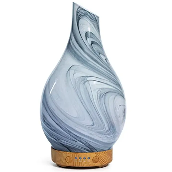 Essential Oil Diffuser, Art Blown Glass Ultrasonic Aroma Diffuser 100ml Cool Mist Humidifier Aromatherapy Diffuser for Essential Oils 7 Colors Light Waterless Auto-Off for Home (Grey)