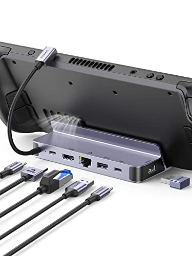 UGREEN Steam Deck Dock, 6-in-1 Docking Station Aluminum Stand with 4K@60Hz HDMI, Gigabit Ethernet, 100W PD, USB-C and USB-A Data Ports, USB C Dock for Steam Deck OLED, ROG Ally and More