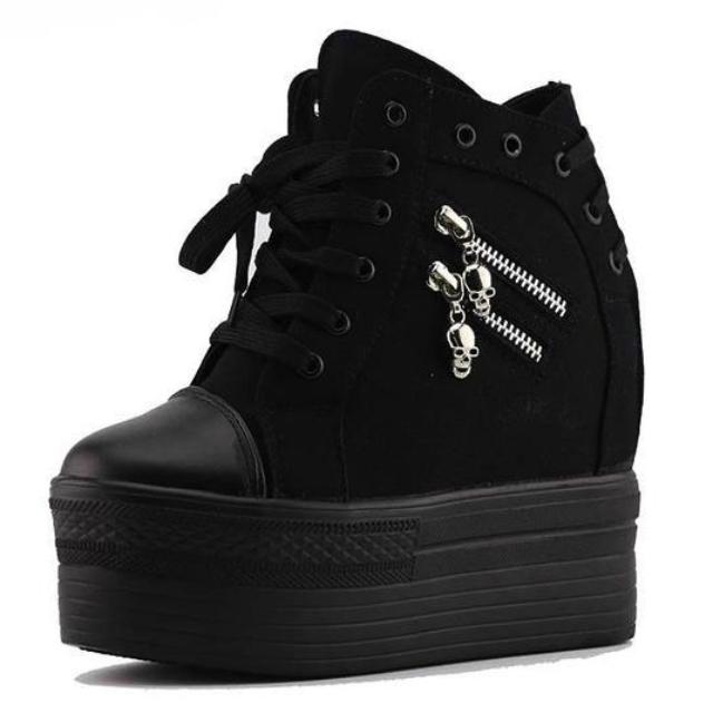 Punk Zipper Corset Shoes - Black / 7