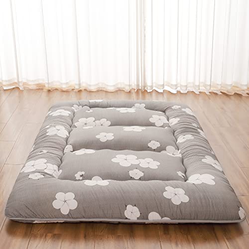 Zelladorra Japanese Floor Mattress, Futon Mattress with Portable Storage Bag, Roll Up Mattress Thick Tatami Mattress Suitable for Camping, Guest Room, Grey Cotton, Full - Full - Grey Cotton