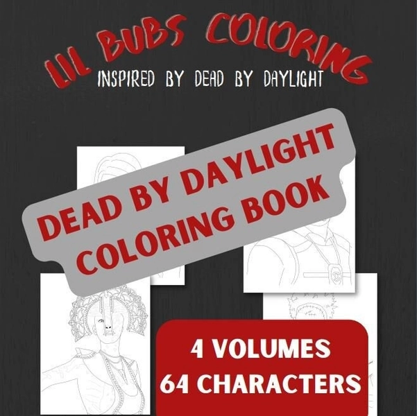 Adult coloring book inspired by your favorite game, Dead by Daylight. Great gift for gamer. Hard copy, 4 volumes featuring 64 DBD characters