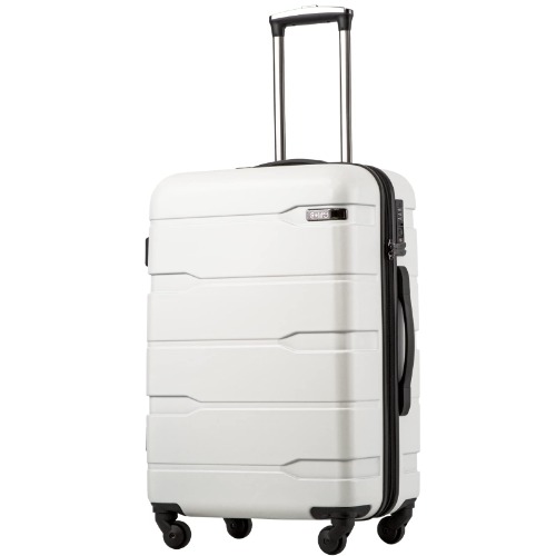 Coolife Luggage Expandable(only 28") Suitcase PC+ABS Spinner Built-In TSA lock 20in 24in 28in Carry on - white L(28in).