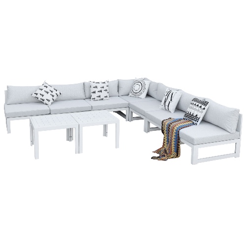 La Jolla Outdoor Alumiunm Sectional Set with Coffee Tables -7 Seat | White