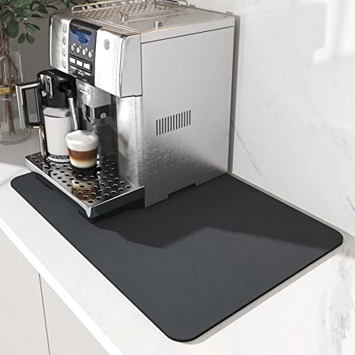 AMOAMI-Coffee Mat 16"x24" Hide Stain Rubber Backed Absorbent Dish Drying Mat for Kitchen Counter-Coffee Bar Accessories Fit Under Coffee Maker Coffee Machine Coffee Pot Espresso Machine Dish Rack GREY - DARK GREY 12"x19"