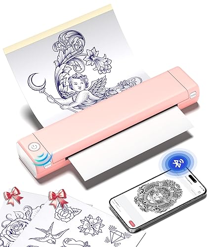 Phomemo M08F Bluetooth Tattoo Stencil Printer, Thermal Tattoo Printer with 10pcs Tattoo Transfer Paper, Tattoo Transfer Machine for Tattoo Artists & Beginners, Compatible with Phone, Tablet & PC - Pink