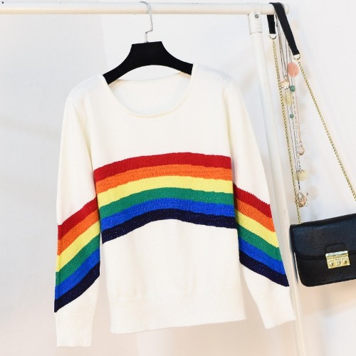 Rainbow Pullover - White Knit