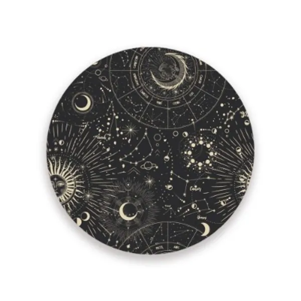 Kuizee Ceramic Drink Coasters Set Moon Phases Sun Zodiac Mysterious Astrology Absorbent Coaster Apartment Kitchen Room Bar Decor Round Cork Base 3.9 Inch